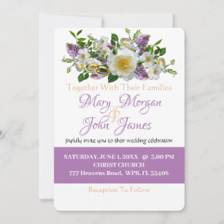 Invitación Flor de oro y flores blancas con anillos