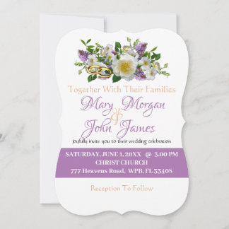 Invitación Flor de oro y flores blancas con anillos