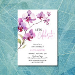 Invitación Flor de orquídea púrpura florece 50 años<br><div class="desc">Elegante rama de orquídea morada de acuarela en un marco blanco invitando al cumpleaños. Fácil personalización de los detalles de nombre,  edad y evento para satisfacer sus necesidades.</div>