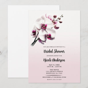Invitación Flor de orquídea rosa y ducha de novia blanca