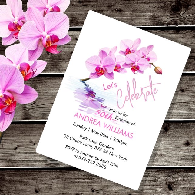 Invitación Flor de orquídea silvestre florece en el 50 aniver (Subido por el creador)