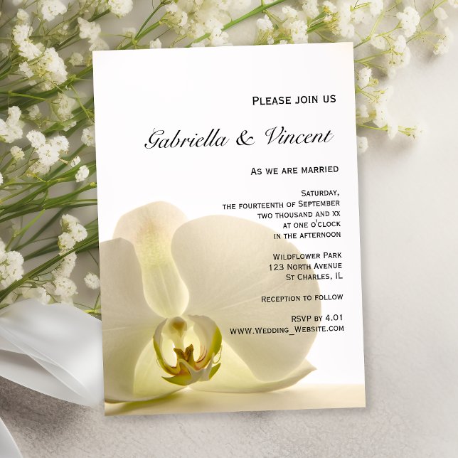 Invitación Flor de orquídea sobre Boda blanco (Subido por el creador)