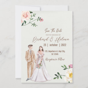 Invitación flor de otoño acuática y palmera Boda floral