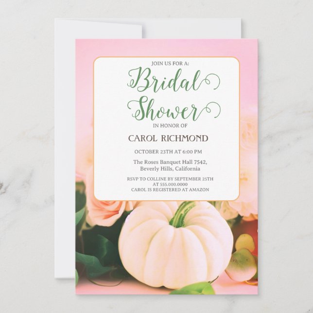 Invitación Flor de otoño blanca Bridal Shower (Anverso)