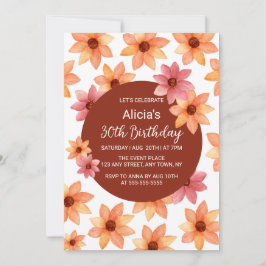 Invitación Flor de otoño cualquier edad cumpleaños de Borgoña