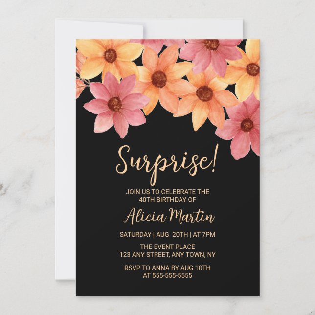 Invitación Flor de Otoño Cualquier Edad Sorpresa Cumpleaños N (Anverso)
