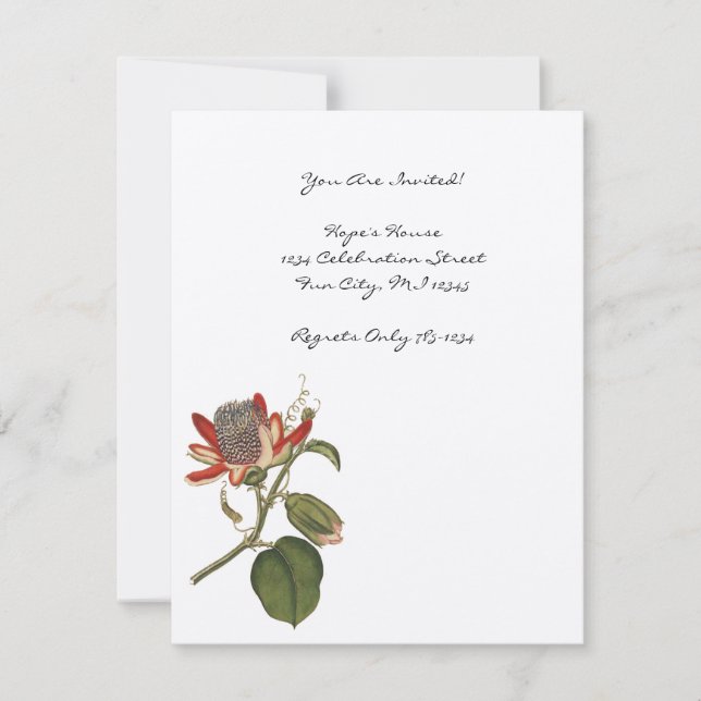 Invitación Flor de pasión vintage (Anverso)