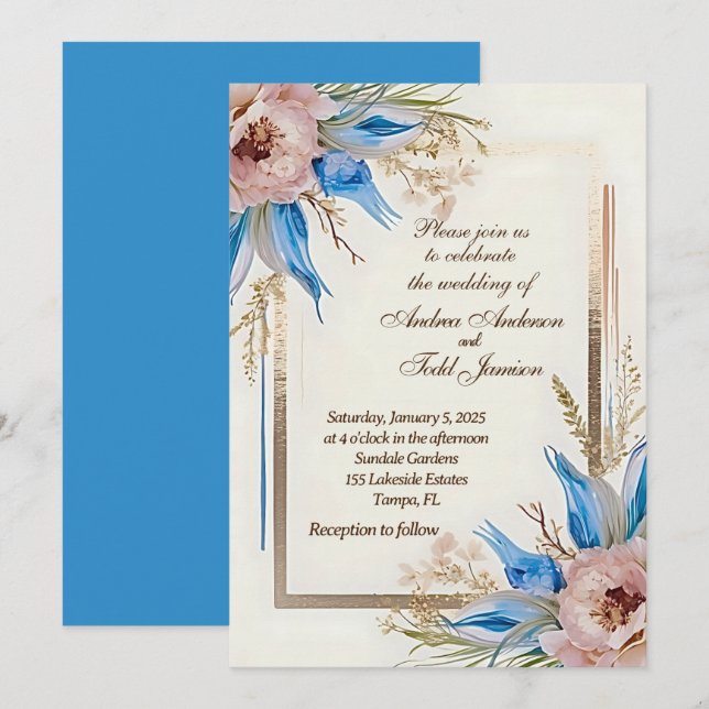 Invitación Flor de pasto de ojos azules (Anverso / Reverso)