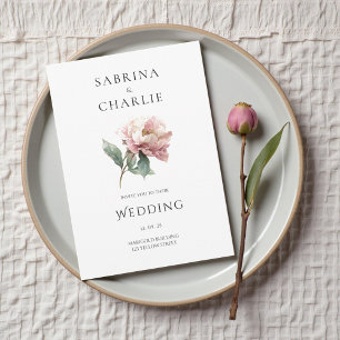 Invitación Flor de peonía rosa sonrojado Boda botánica elegan