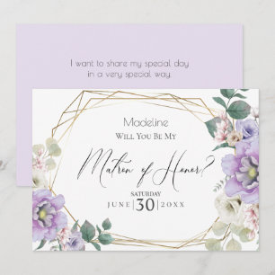 Invitación Flor de Peonía Violeta ¿Serás mi Dama de Honor?