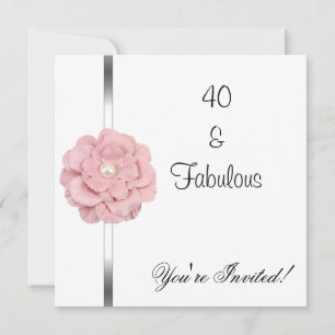Invitación Flor de Perla Blanca Rosa Fabulosa cumpleaños núme