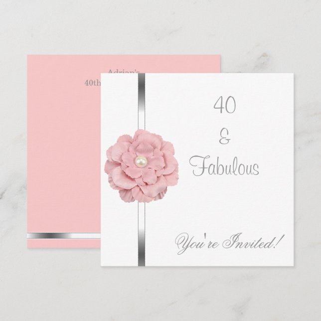 Invitación Flor de Perla Blanca Rosa Fabulosa cumpleaños núme (Anverso / Reverso)