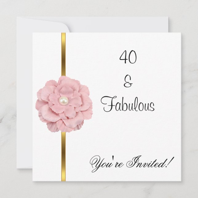 Invitación Flor de Perla Blanca Rosa Fabulosa cumpleaños núme (Anverso)
