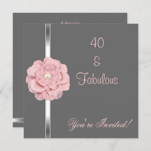 Invitación Flor de Perla Blanca Rosa Gris Fabuloso 40.º Fiest