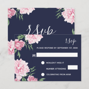 Invitación Flor de Pink y Fondo Navy   RSVP