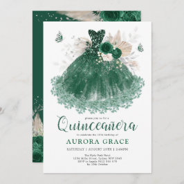 Invitación Flor de plata esmeralda Quinceañera Mis Quince Ano