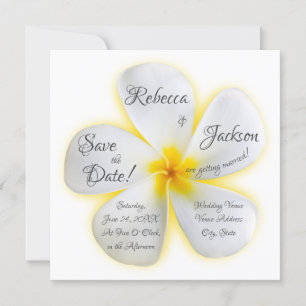 Invitación Flor de Plumeria Blanca, Amarillo, Boda, Guardar f