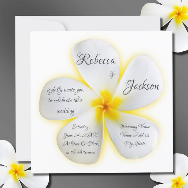 Invitación Flor de Plumeria Blanca con amarillo, Boda, (Subido por el creador)