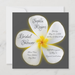 Invitación Flor de Plumeria Blanca Cuadrada Moderna, ducha de