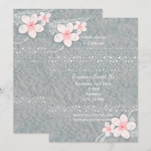 Invitación Flor de Plumeria Tropical Gris Rosa Fiesta de Vera