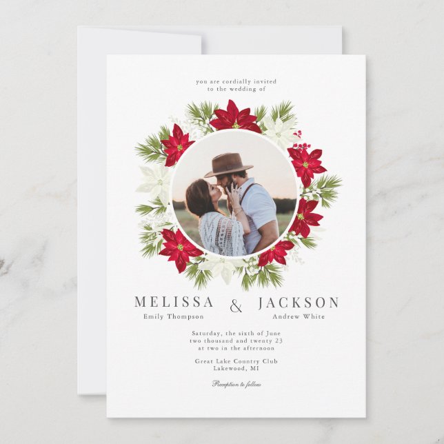 Invitación Flor de Poinsettia y Boda de pino (Anverso)