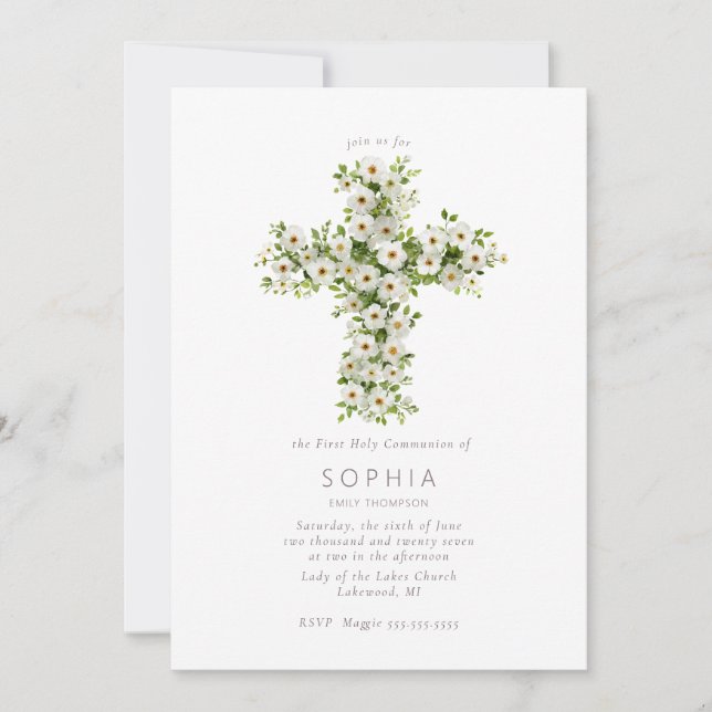 Invitación Flor de prado hace la Primera Comunión (Anverso)