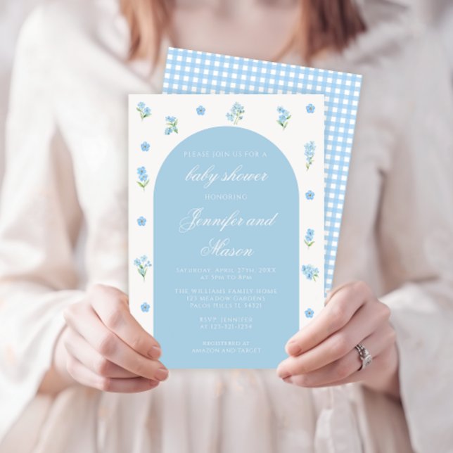 Invitación Flor de primavera azul boho arco bebé ducha (Subido por el creador)