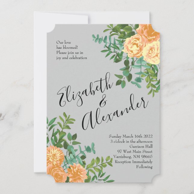 Invitación Flor de primavera de Boda gris permeable (Anverso)