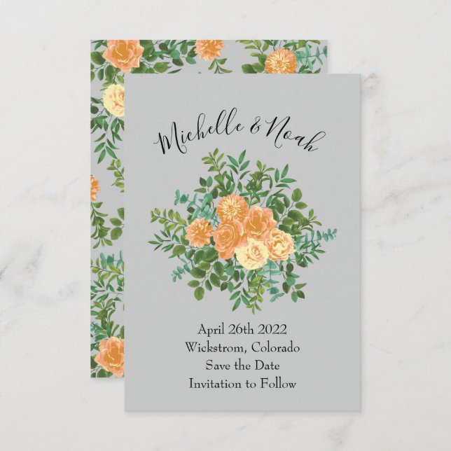 Invitación Flor de primavera de Boda gris permeable (Anverso / Reverso)