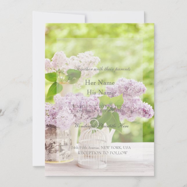 Invitación Flor de primavera romántica Boda Lilac blanco flor (Anverso)