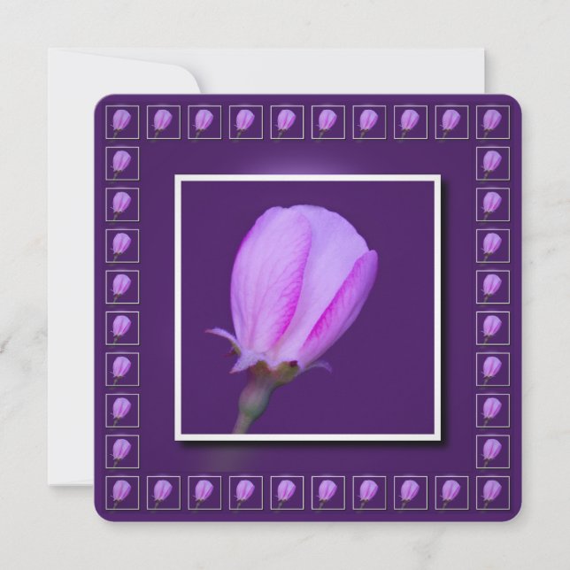 Invitación Flor de primavera rosa y morada (Anverso)
