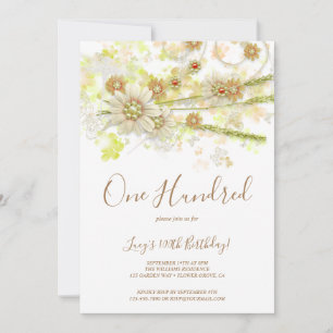 Invitación Flor de primavera y cuentas decorativas 100 cumple