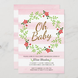 Invitación Flor de rayas rosadas dibujadas a mano ducha de be