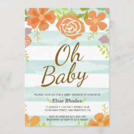 Invitación Flor de rayas verdes dibujadas a mano ducha de beb