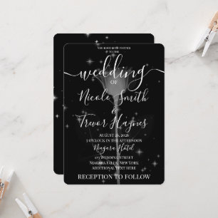 Invitación Flor de Rayos X con Destellos en Boda Negra Negra