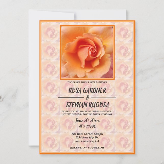 Invitación Flor de Rosa Apricot Peach / Boda con marco (Anverso)