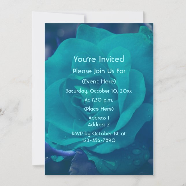Invitación Flor de Rosa Azul Acuático  (Anverso)