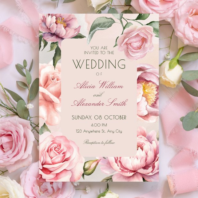 Invitación Flor de rosa florece boda (Subido por el creador)
