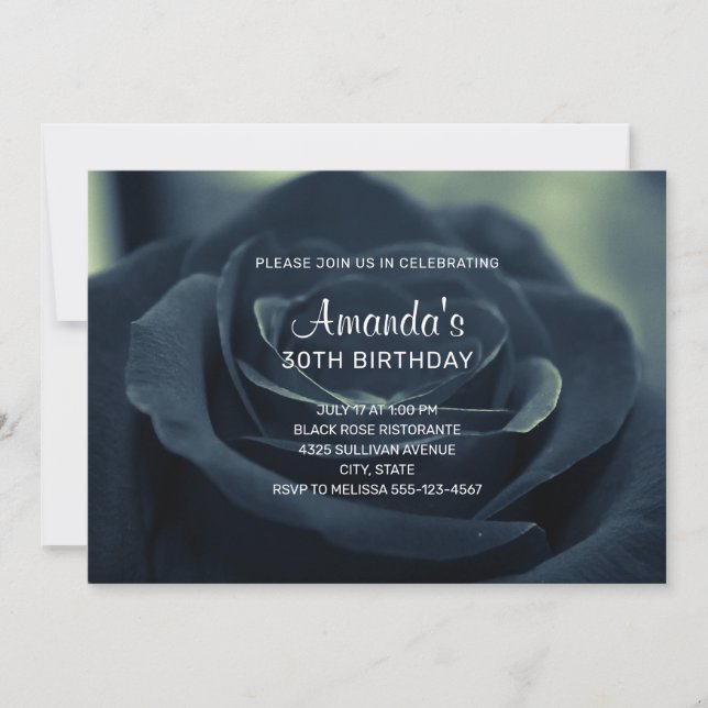 Invitación Flor de Rosa Negra Cumpleaños Oscuro Estilo Gótico (Anverso)