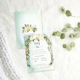 Invitación Flor de rosas blancas verdes rojas de Baby Shower