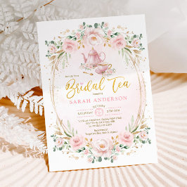Invitación Flor de Rubor rosa Feminada Té de ducha de novia