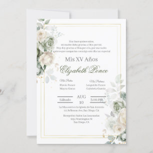 Invitación Flor de salvia verde Quinceanera