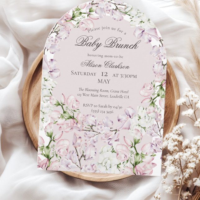 Invitación Flor de Sweet Pea Bebé brunch elegante Redondo (Subido por el creador)