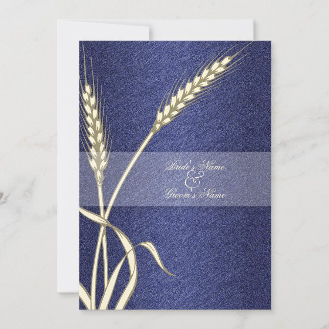 Invitación Flor de trigo boda crema azul (Anverso)