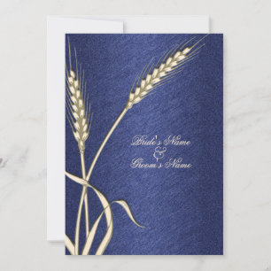 Invitación Flor de trigo boda crema azul