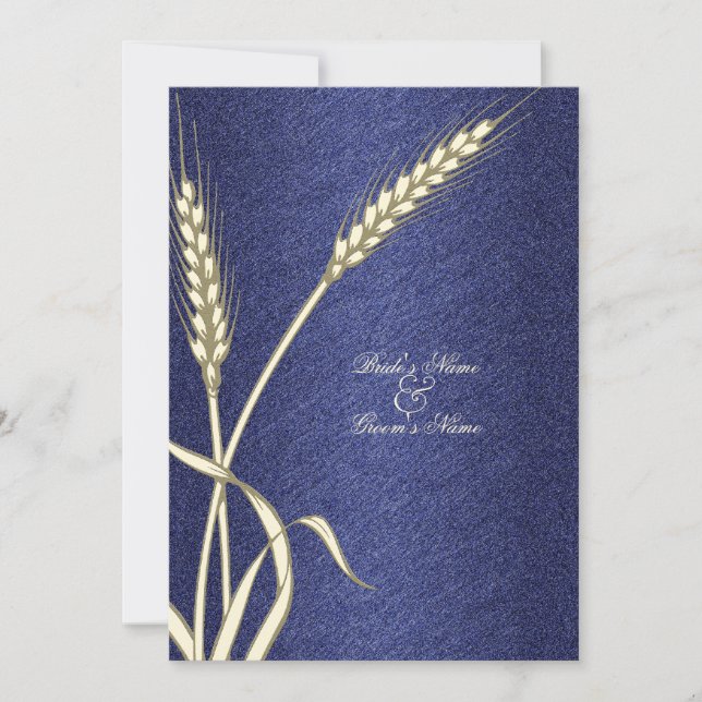 Invitación Flor de trigo boda crema azul (Anverso)