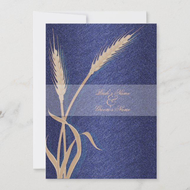 Invitación Flor de trigo boda crema azul (Anverso)