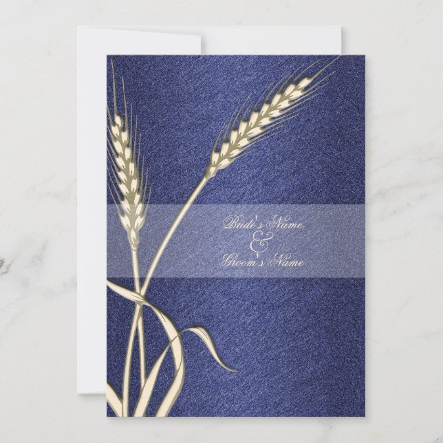 Invitación Flor de trigo boda crema azul (Anverso)