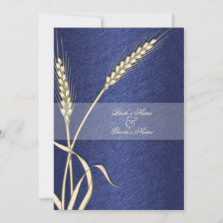 Invitación Flor de trigo boda crema azul