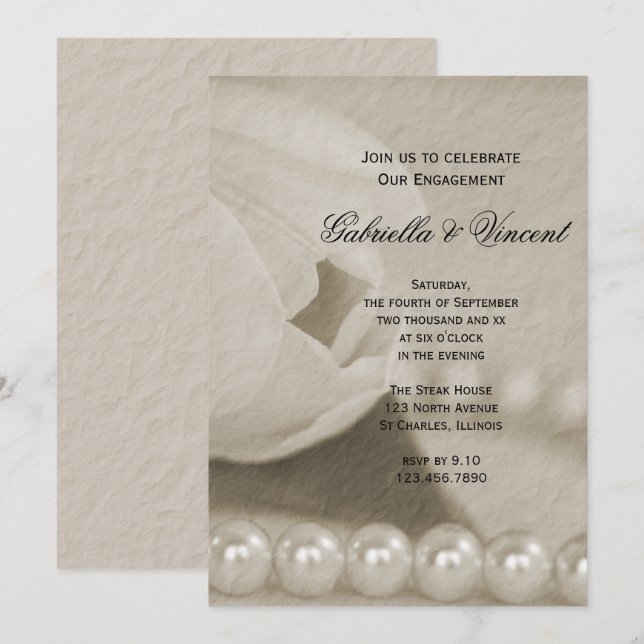 Invitación Flor de tulipán blanco y fiesta de compromiso de l (Anverso / Reverso)